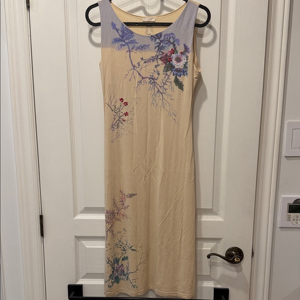 Axara Floral Beige Sleeveless Dress